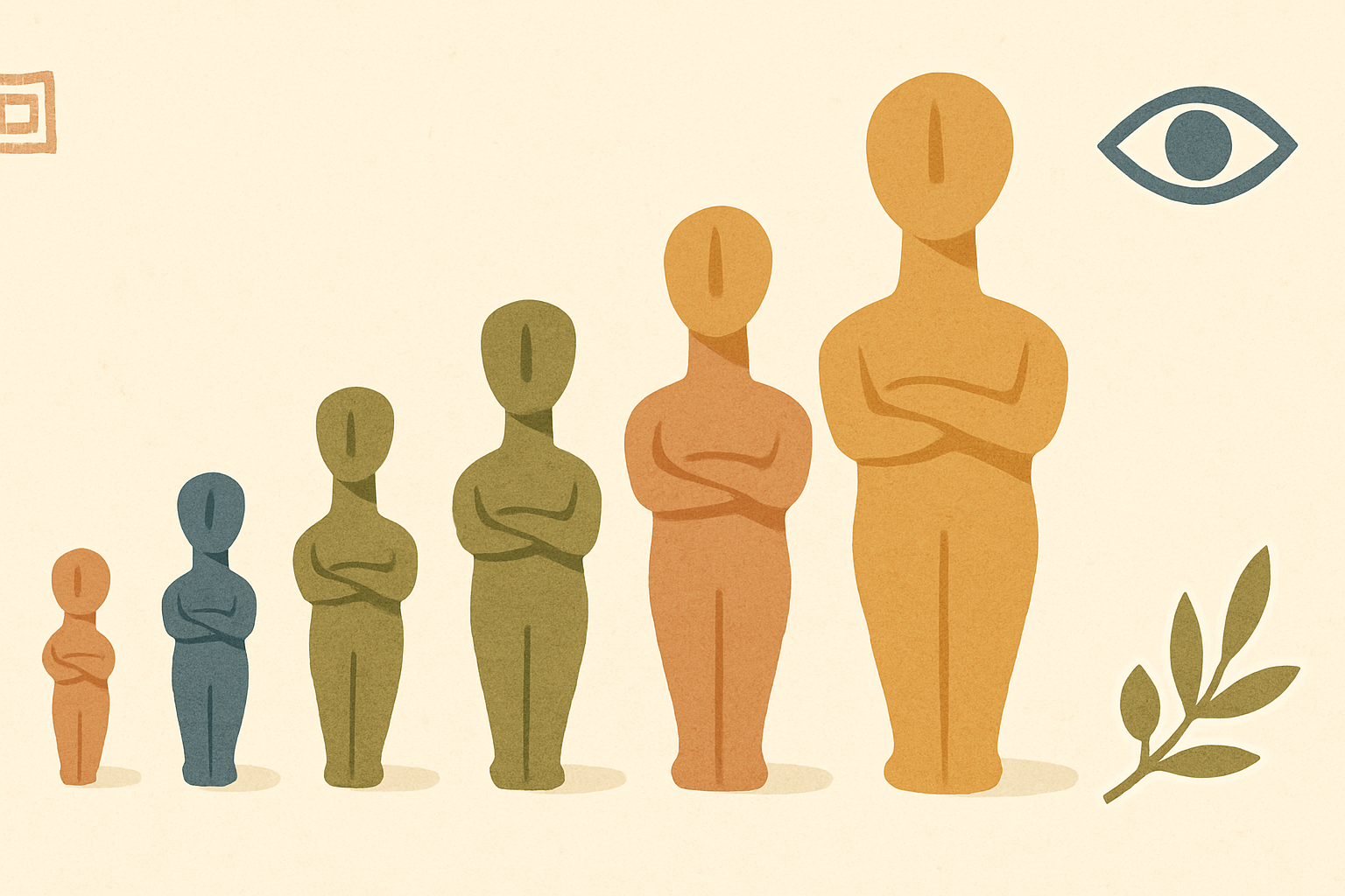 Illustrated banner: three speech bubbles pointing at each other labelled 'I', 'you', 'they' in Greek script, on a warm cream background