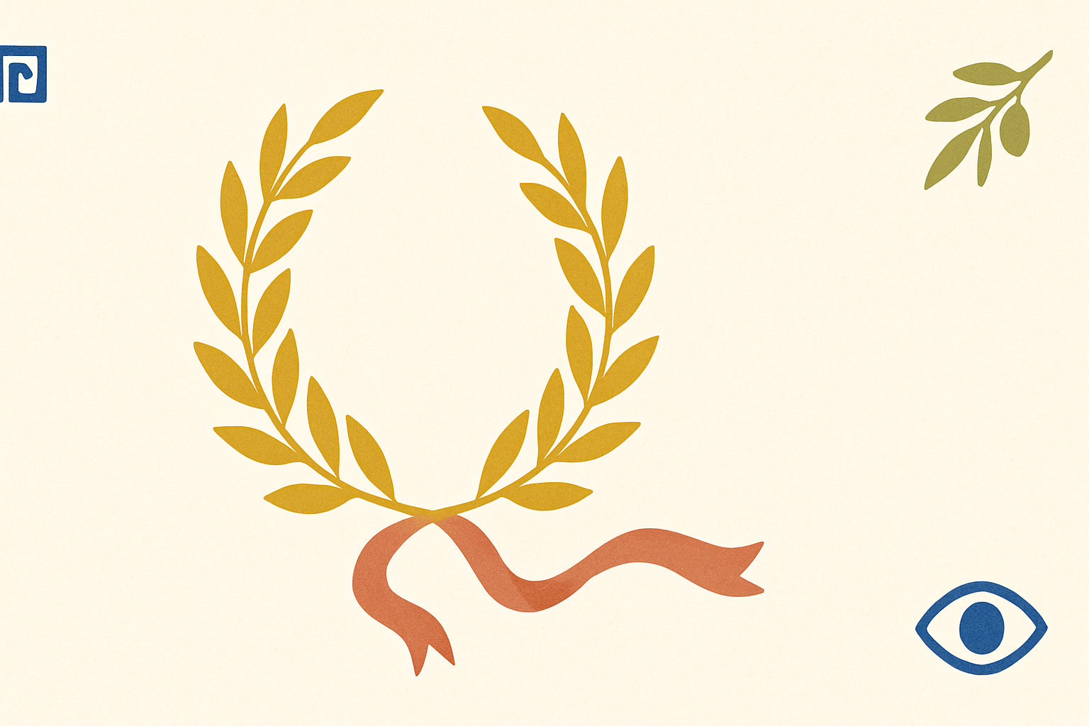 Illustrated banner: a small trophy-shaped ceramic cup and a folded ribbon with an olive sprig on a cream background