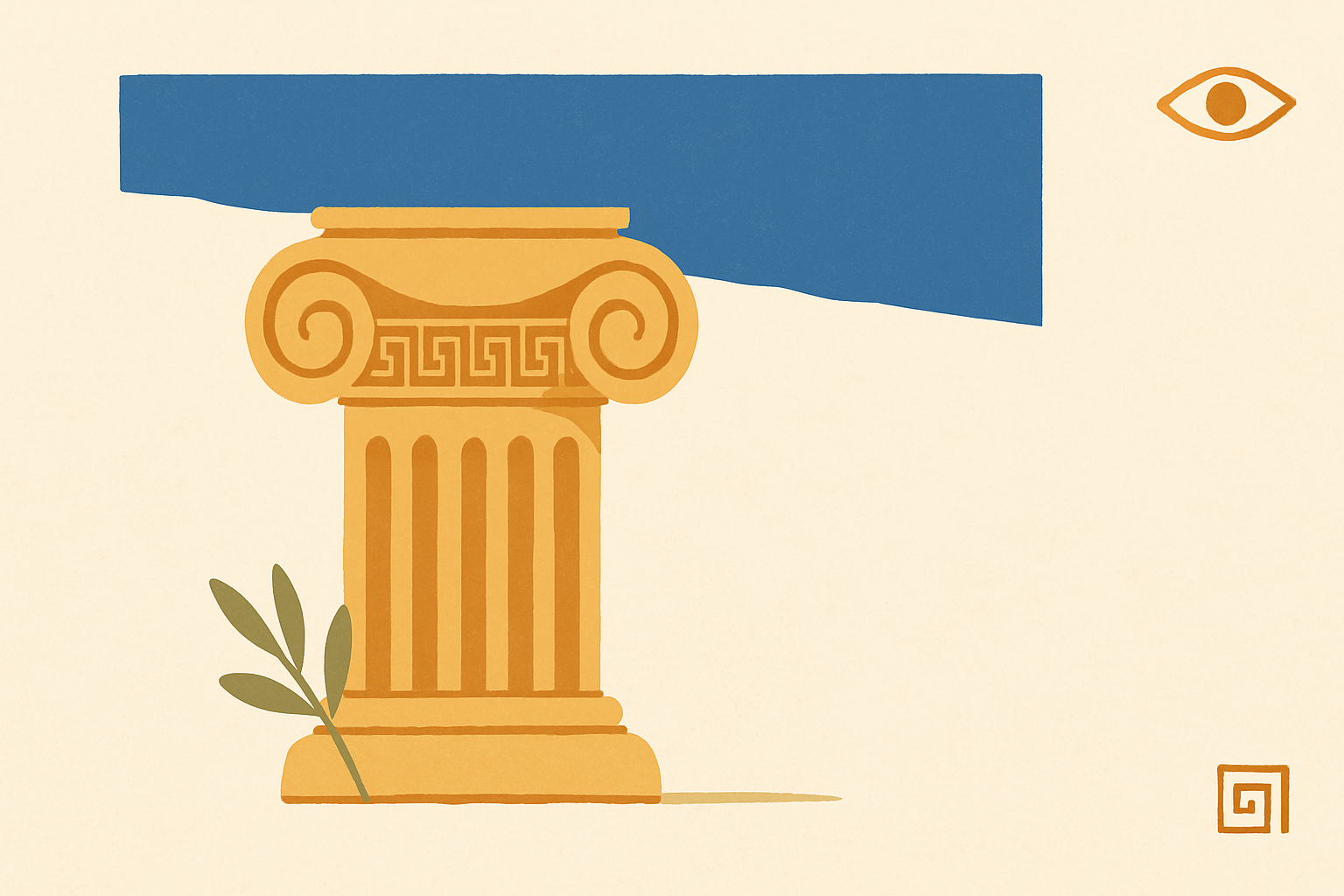 Illustrated banner: a small worn leather-bound book and a chipped ceramic mug with an olive sprig on a cream background