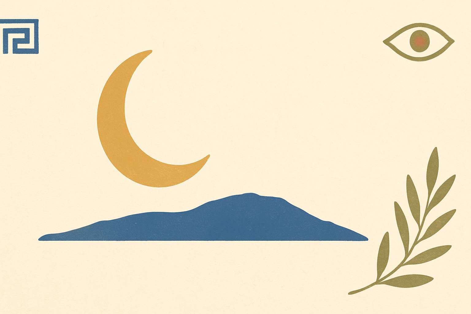 Illustrated banner: a small lantern with a warm glow and an olive sprig on a soft cream background