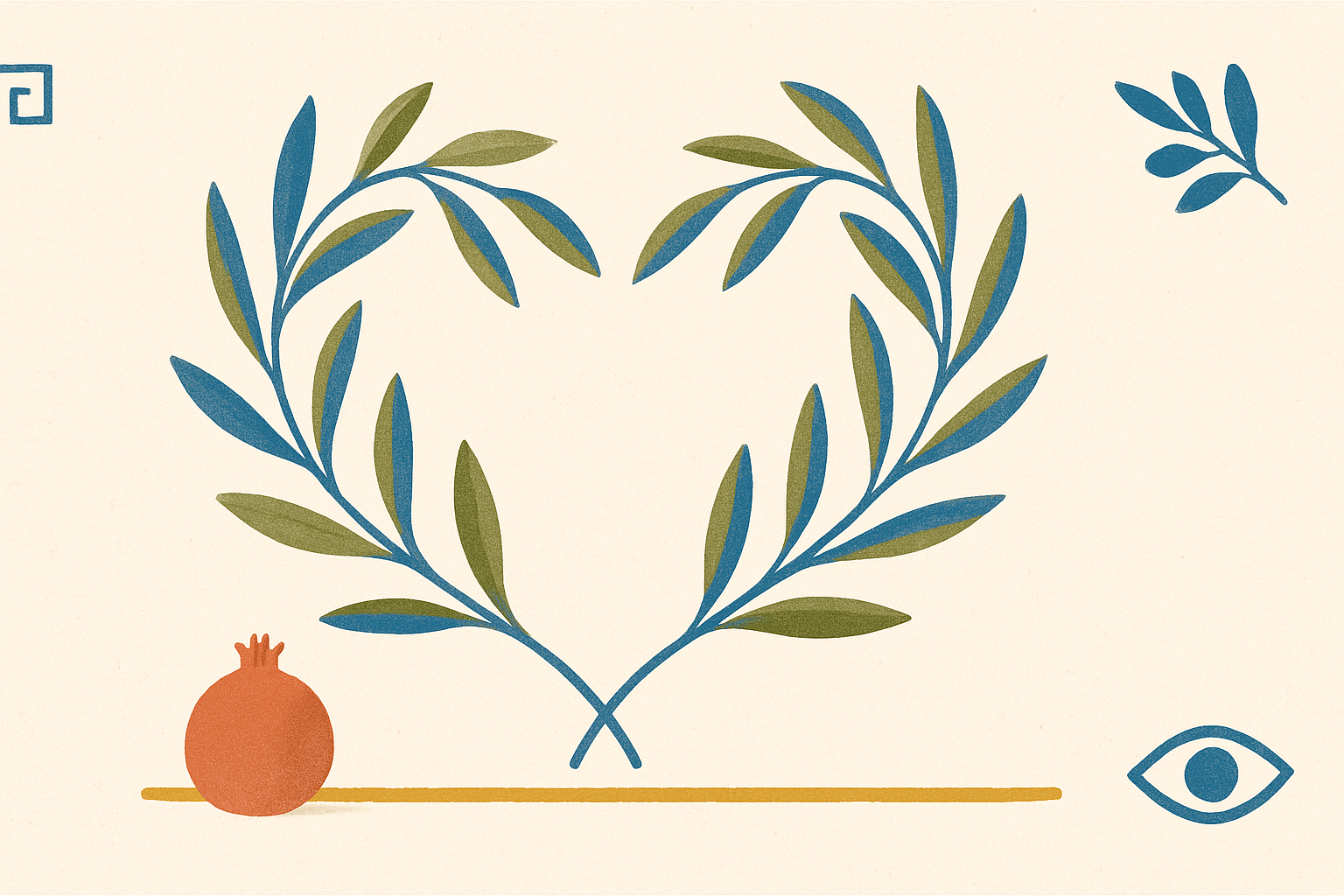 Illustrated banner: two olive sprigs crossed over a small hand-drawn heart on a warm cream background