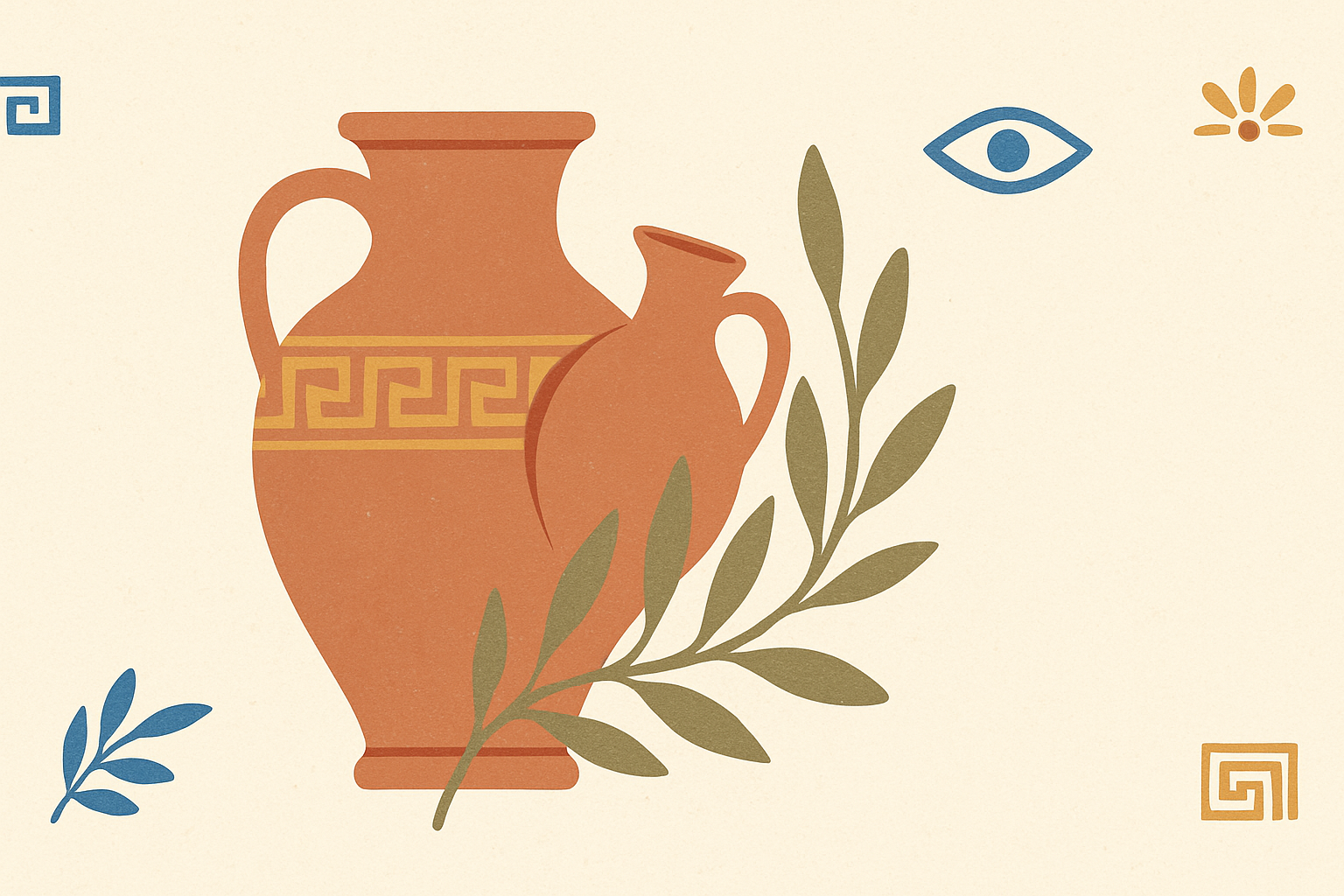 Illustrated banner: a small ceramic jug of wild flowers and a soft linen napkin with an olive sprig on a cream background