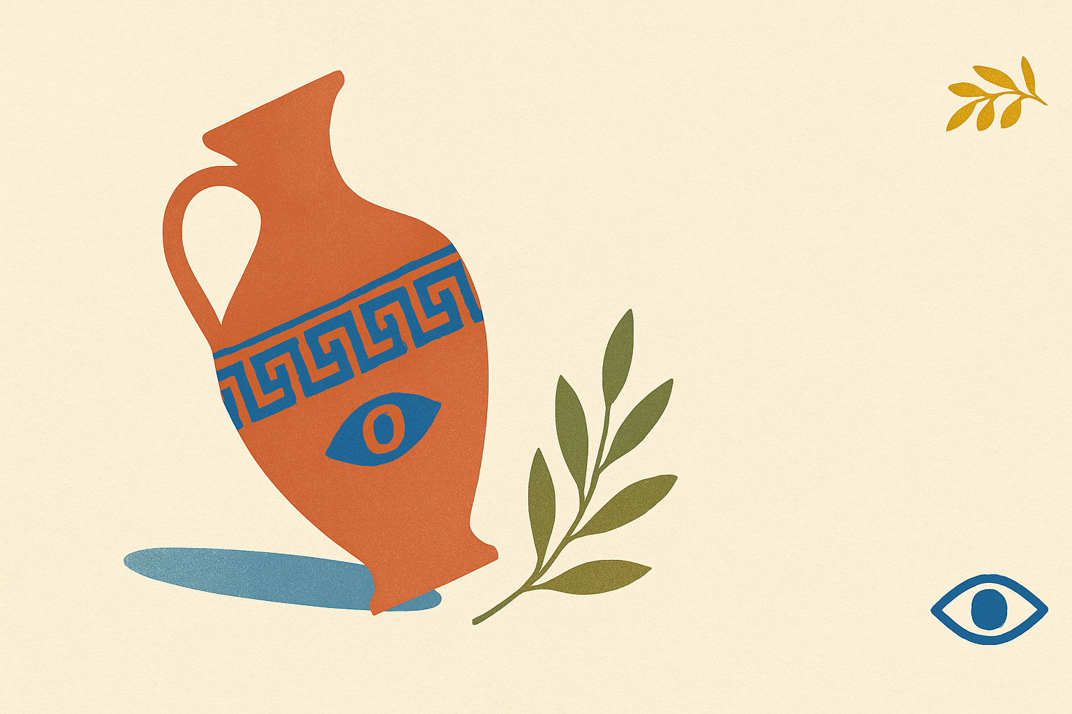 Illustrated banner: a small terracotta plate turned face down with an olive sprig on a warm cream background