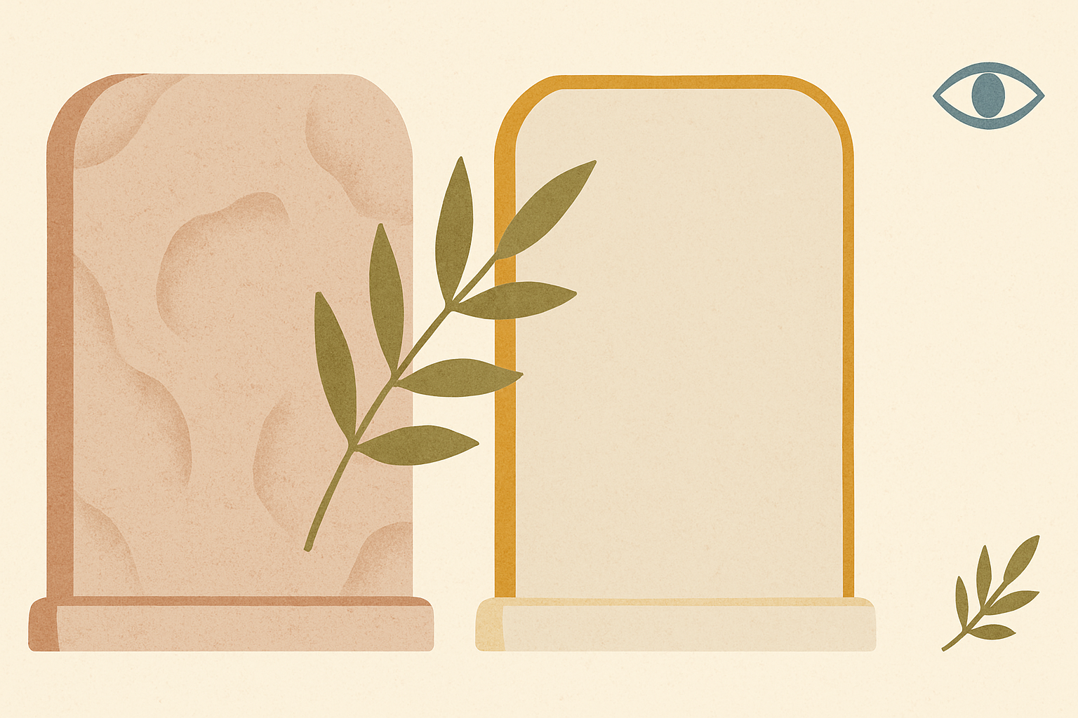 Illustrated banner: a marble bust of a philosopher beside a modern coffee cup and a smartphone, warm cream background