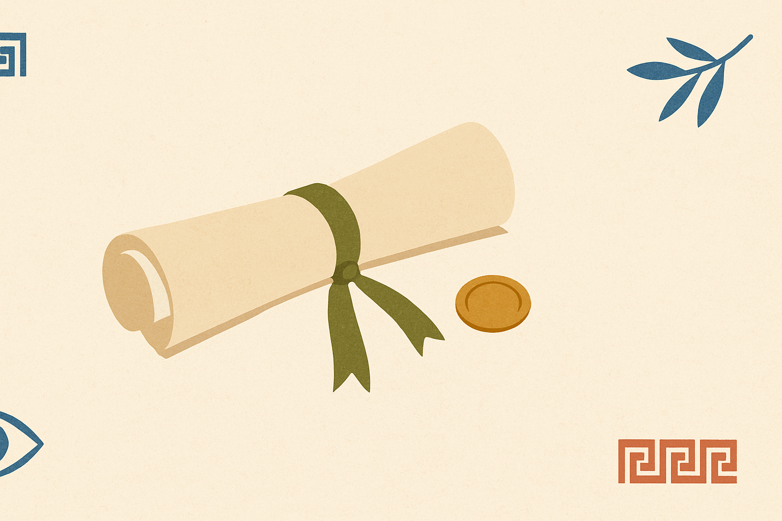 Illustrated banner: an exam paper with a fountain pen and an official red seal on a cream background